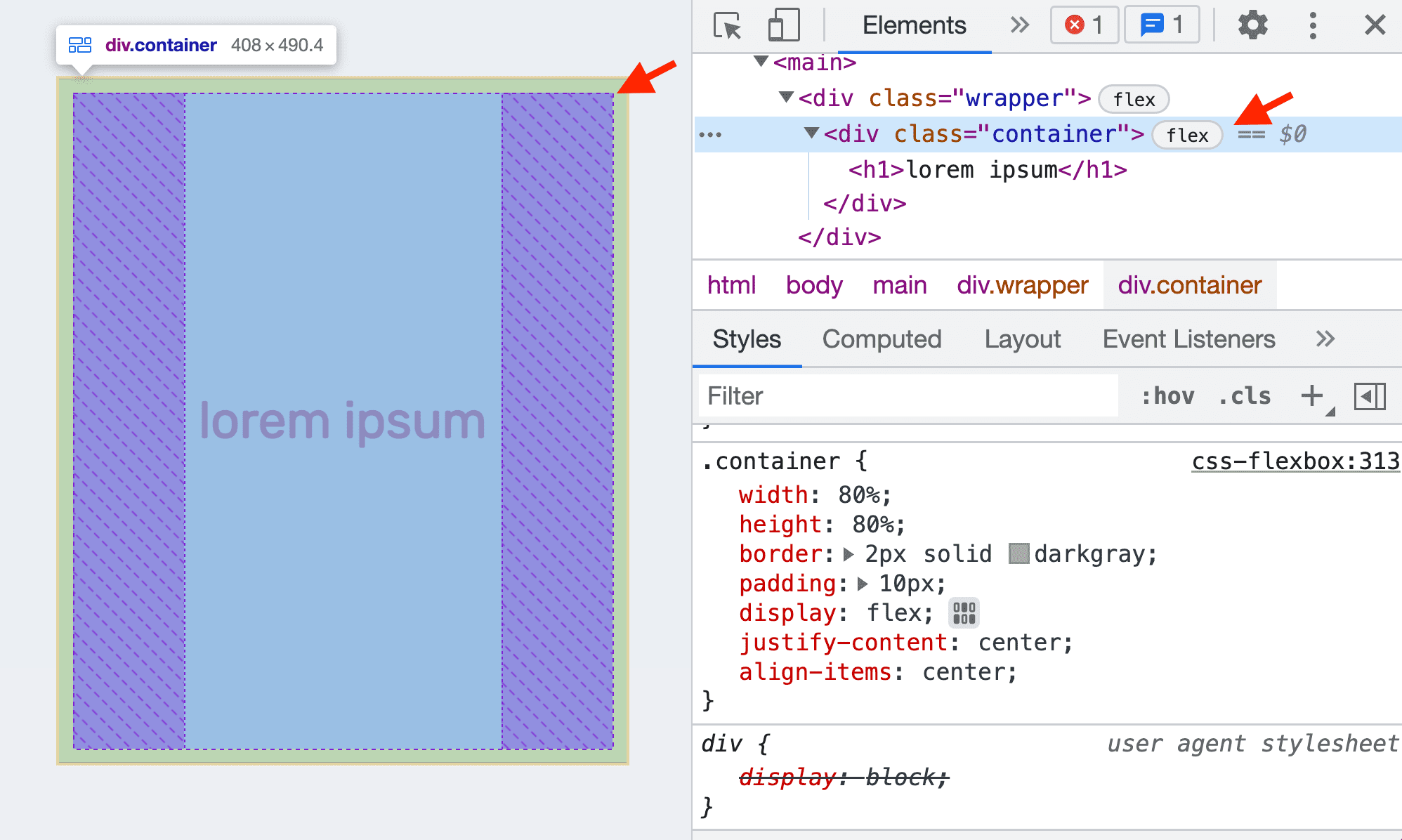 passar o cursor sobre um elemento flexbox